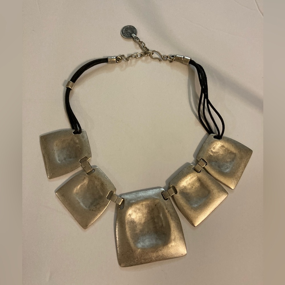 Silver Geometric Statement Necklace - image 1